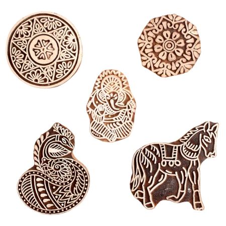 Set of 5 Piece New Mix Wooden Printing Block